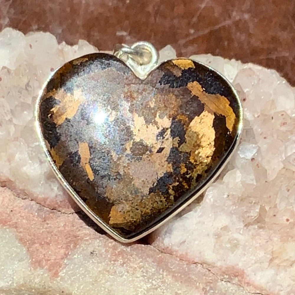 NATURAL BRONZEIT HEART 925 STERLING SILVER PENDANT